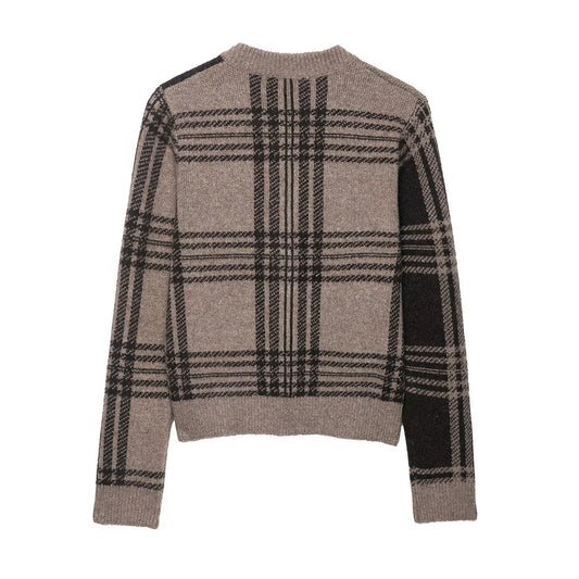 Damen Modische Karostrickjacke mit Knopfleiste und Rundhalsausschnitt Stalluxe