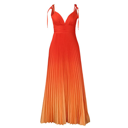 Damen Plissiertes Maxikleid mit verstellbaren Trägern und V-Ausschnitt Stalluxe Orange