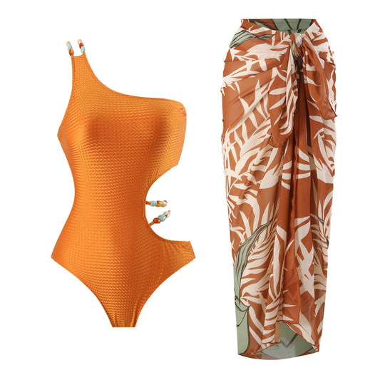 Damen Einseitiger Badeanzug mit modernen Cut-Outs und elegantem Wickelrock Stalluxe