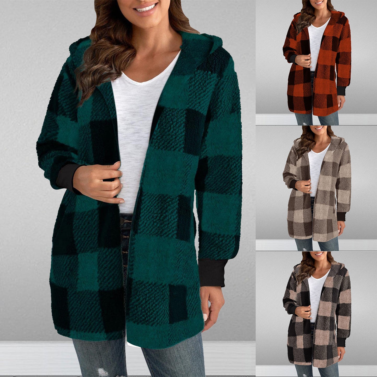 Damen Kuschelige Oversized Jacke mit Kapuze Stalluxe