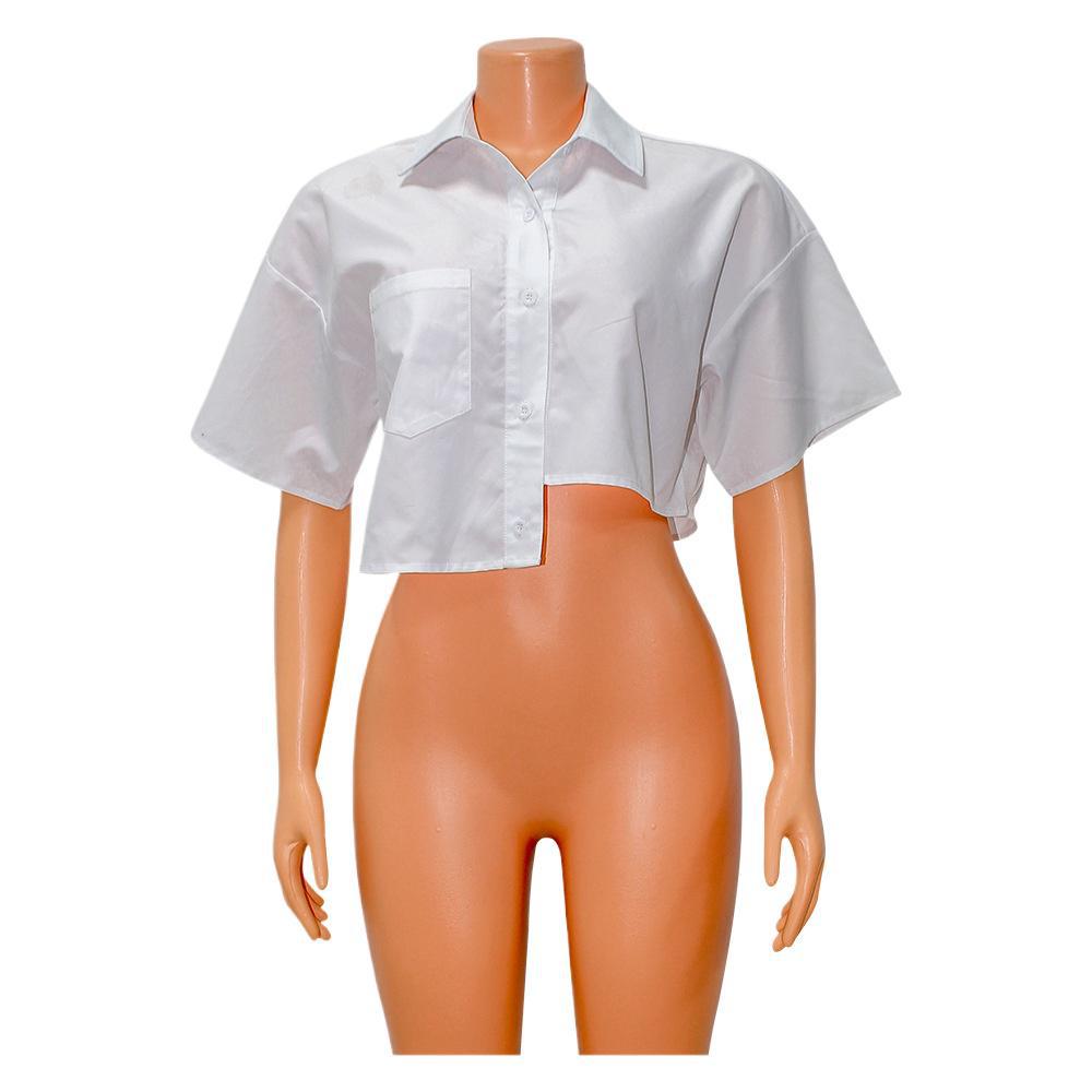 Damen Kurzarm Bluse im lässigen Schnitt mit aufgesetzter Tasche Stalluxe