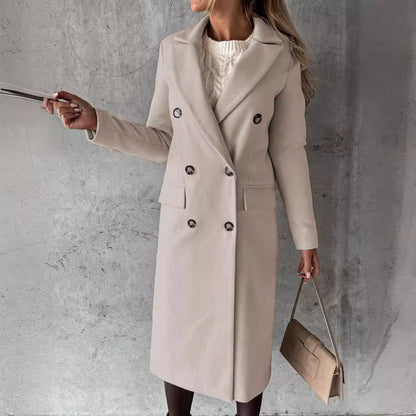 Damen Eleganter doppelreiheriger Mantel mit Seitentaschen und schmalem Schnitt Stalluxe