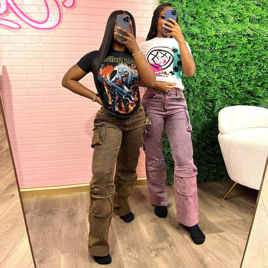 Damen lässige Cargo-Jeans mit weitem Schnitt und praktischen Taschen Stalluxe
