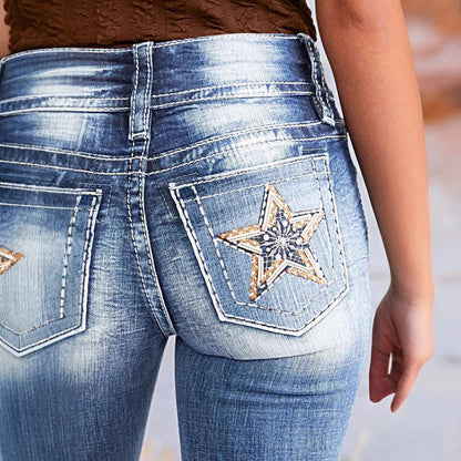 Damen Bootcut Jeans mit auffälligen Rückentaschen Stalluxe