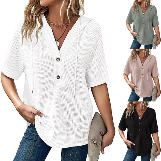 Damen lässiges Oversized Shirt mit Kapuze und Knopfdetail Stalluxe