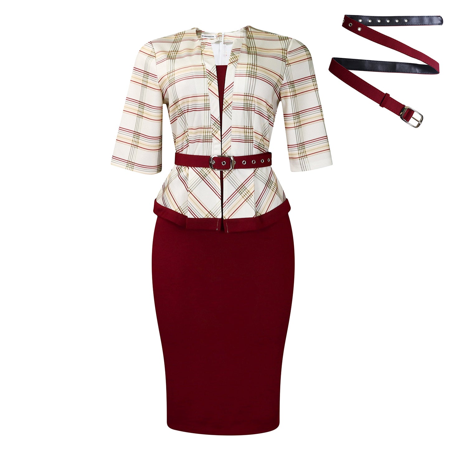 Damen Business Kleid mit modischem Karo-Design und schickem Taillengürtel Stalluxe