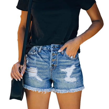 Damen Jeansshorts mit Knopfdetail und lässigem Saum Stalluxe