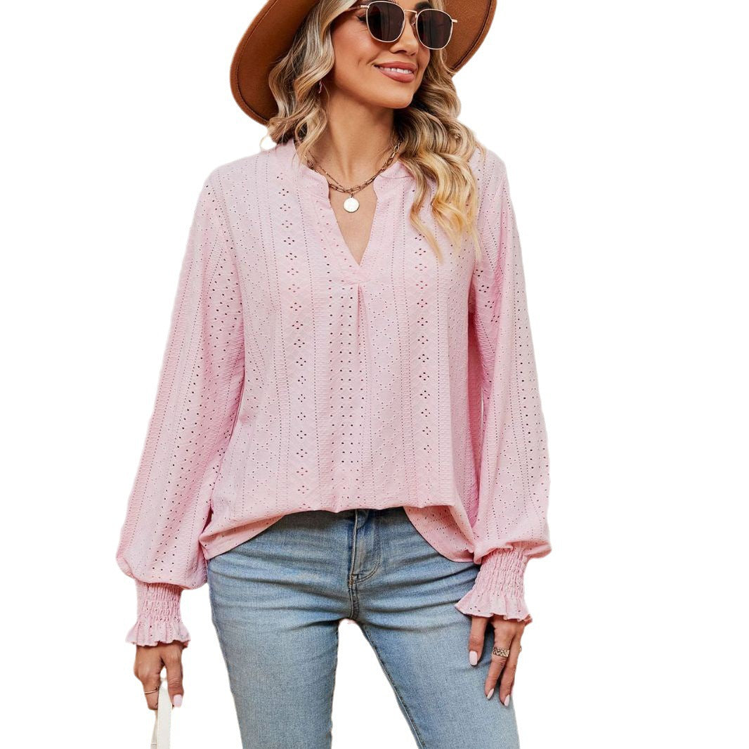 Damen Blusenshirt mit Lochmuster und eleganter Passform Stalluxe