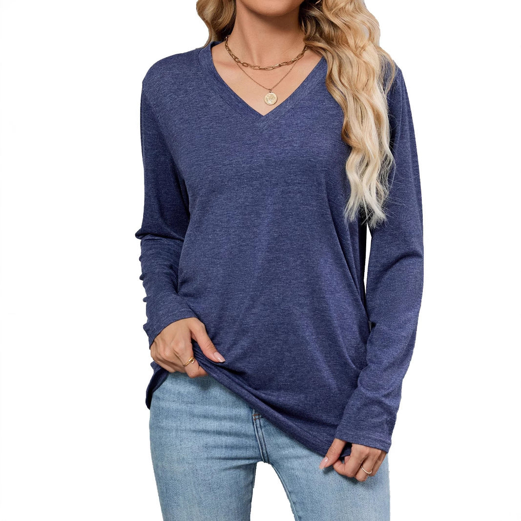 Damen Viskose Langarmshirt mit modischem V-Ausschnitt und lockerer Passform Stalluxe