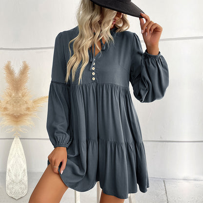 Damen lässiges Tunika-Kleid mit Knopfdetail und Volant-Design Stalluxe