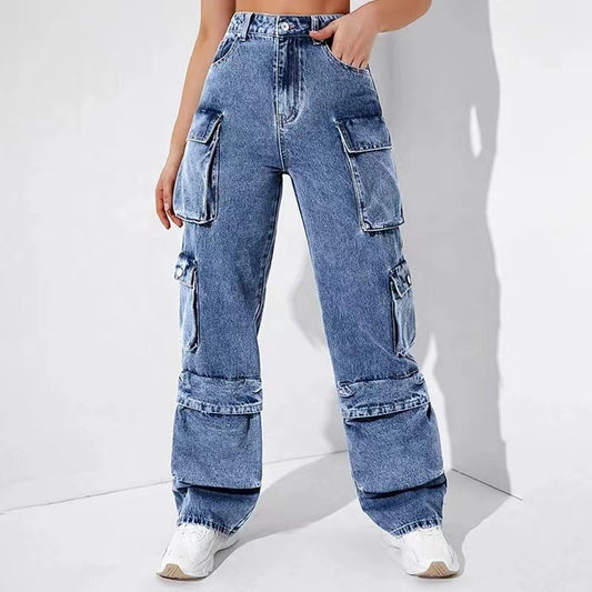 Damen Cargo-Jeans mit tiefem Schritt und modischen Taschen Stalluxe