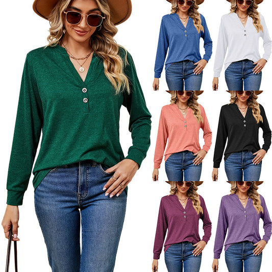 Damen Langarmtop mit modischem Henley-Ausschnitt und Knopfdesign Stalluxe
