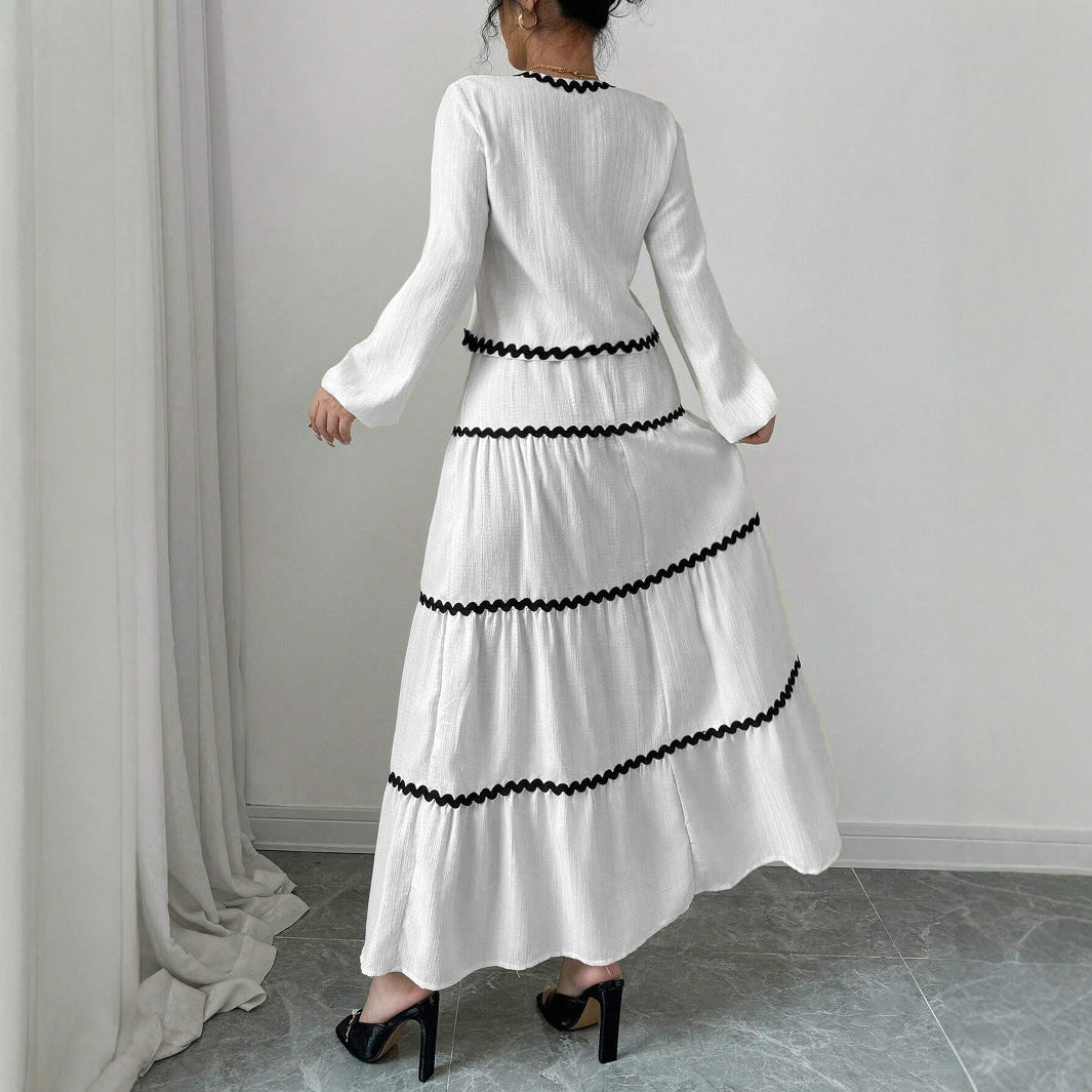 Damen Maxikleid mit eleganten Raffungen und Kontrastborte Stalluxe