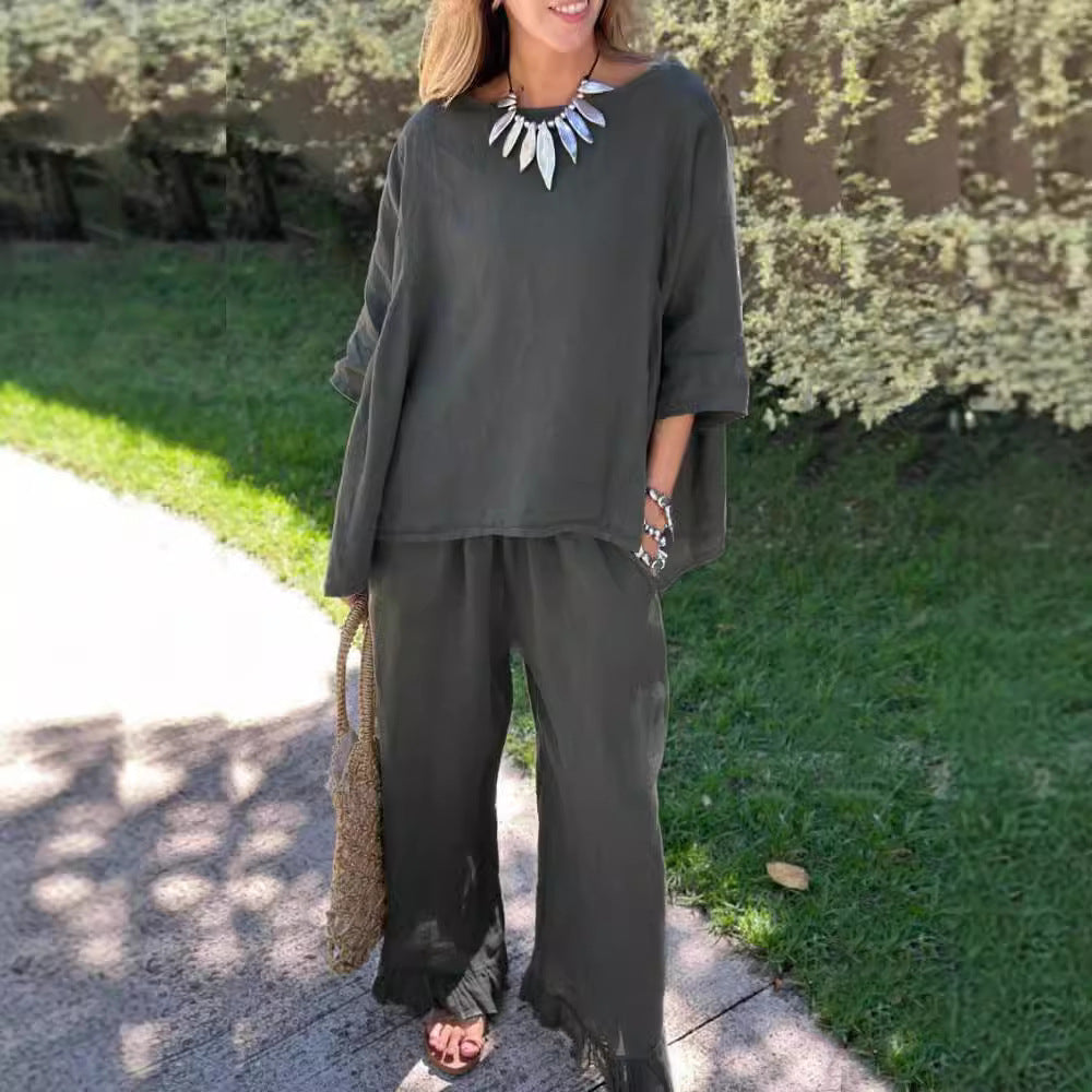 Damen lässiges zwei-teiliges Set mit weiten Hosen und oversized Oberteil Stalluxe