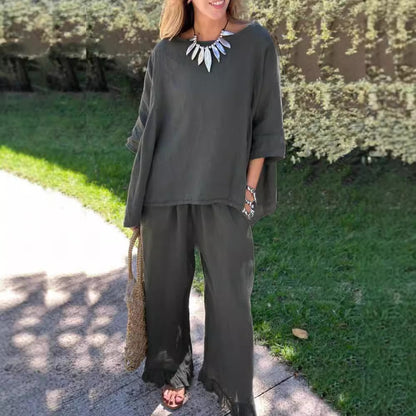 Damen lässiges zwei-teiliges Set mit weiten Hosen und oversized Oberteil Stalluxe