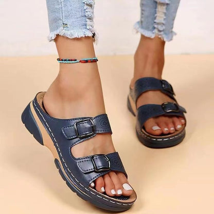 Damen Wedge-Sandalen mit verstellbaren Riemen und atmungsaktivem Obermaterial Stalluxe