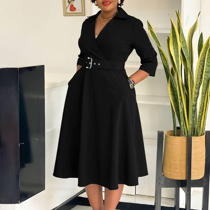 Damen Wickelkleid mit tailliertem Gürtel und schwingendem Rock Stalluxe