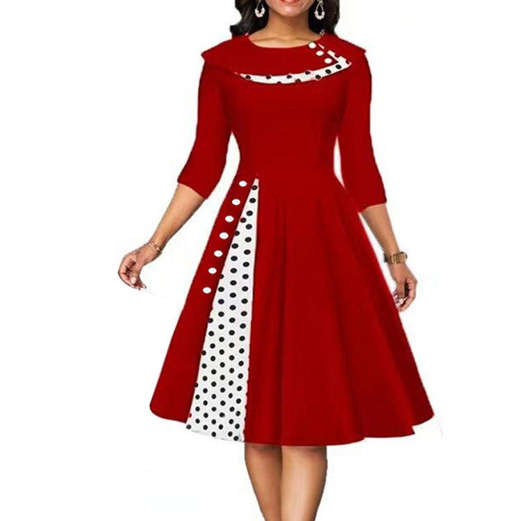 Damen Vintage Elegantes Kleid mit einzigartigem Polka-Dot-Design und ausgestelltem Rock Stalluxe