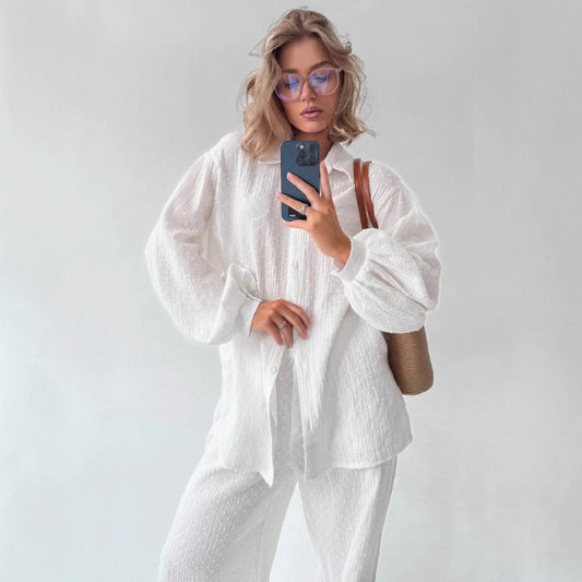 Damen lässiges Oberteil und weite Hose Set Stalluxe