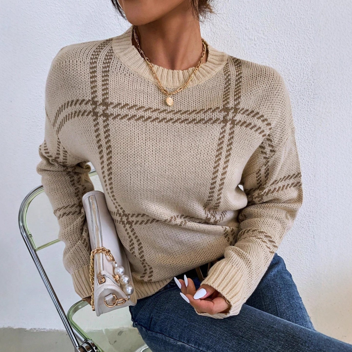 Damen Karierter Strickpullover Stalluxe