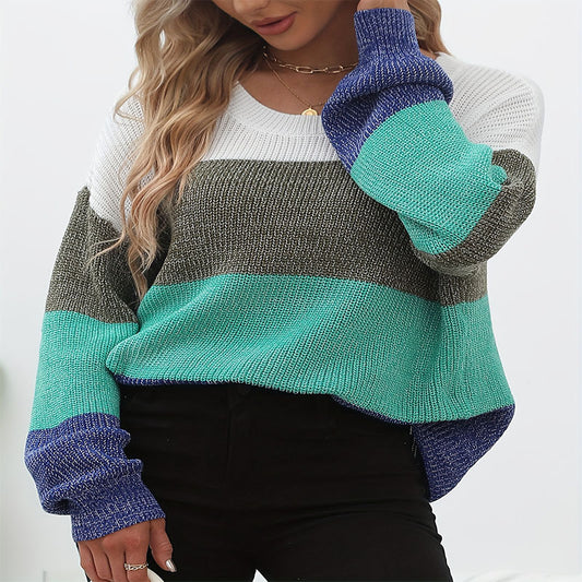 Damen lässiger Strickpullover mit farbigen Blockstreifen Stalluxe