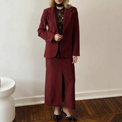 Damen elegantes Zweiteiler-Anzug-Set mit schmaler Passform und zeitlosem Streifenmuster Stalluxe