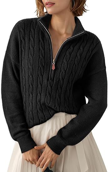 Damen Grobstrick Pullover mit Stehkragen und halbem Reißverschluss Stalluxe