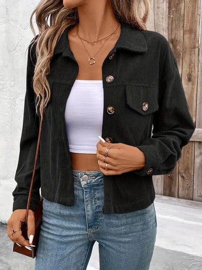 Damen lässige Cordjacke mit praktischen Taschen und modischen Knöpfen Stalluxe