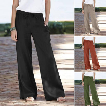 Damen luftige weite Leinenhose mit elastischem Bund und praktischen Seitentaschen Stalluxe