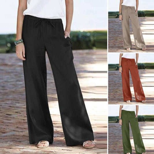 Damen luftige weite Leinenhose mit elastischem Bund und praktischen Seitentaschen Stalluxe