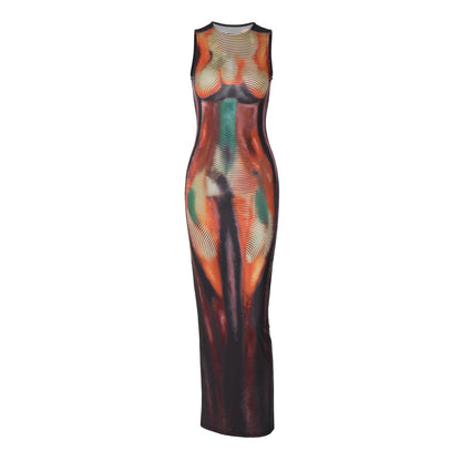 Damen Figurbetontes Maxikleid mit abstraktem Design und elegantem Schnitt Stalluxe