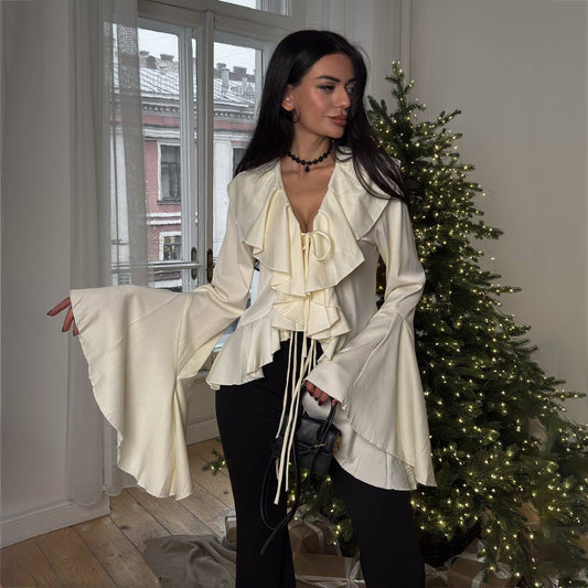 Damen Bluse mit voluminösen Rüschendetails und weitem Ärmel Stalluxe