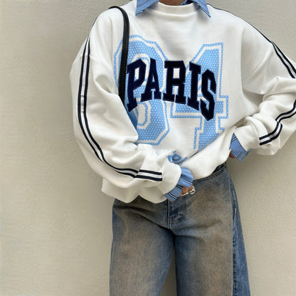 Damen Oversized Sweatshirt mit modischem Paris-Print und gestreiften Akzenten Stalluxe