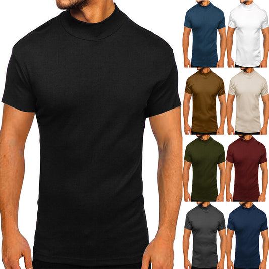 Herren modernes Kurzarm-T-Shirt mit stehendem Kragen und strukturiertem Design Stalluxe