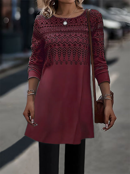 Women's Cozy Long Sleeve Patterned Tunic Top Stalluxe