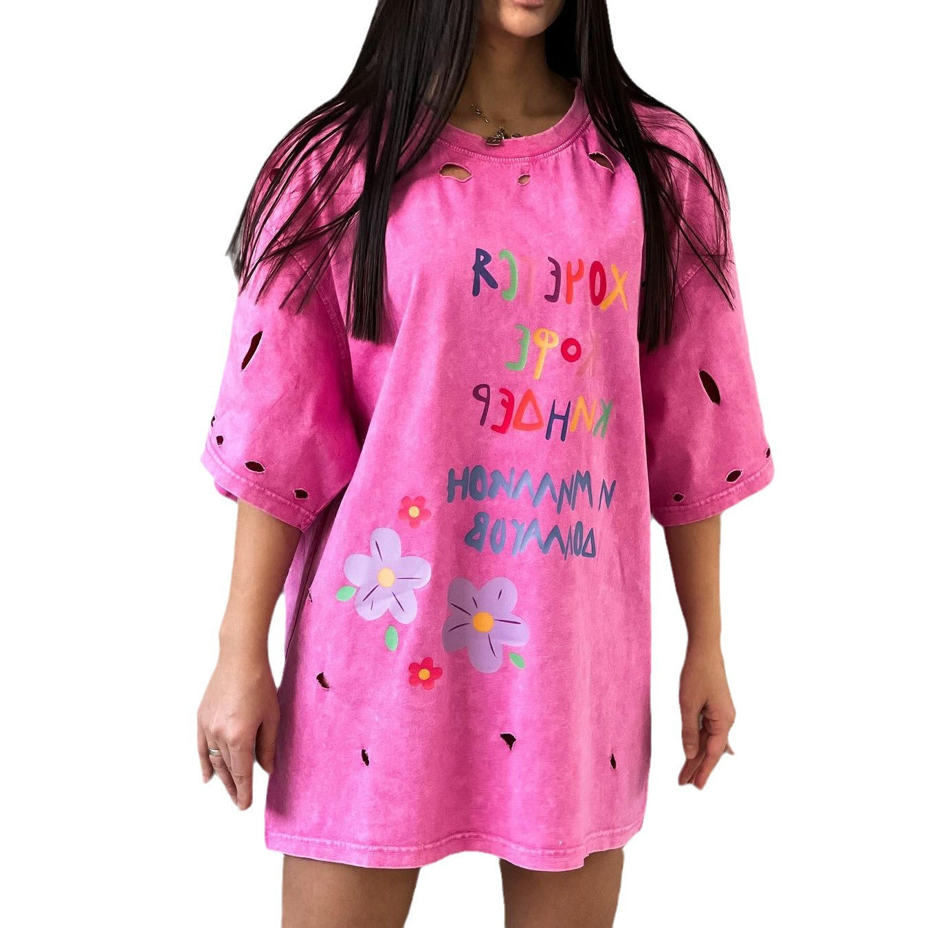 Damen Oversized T-Shirt Kleid mit einzigartigem Grafikriss-Design Stalluxe