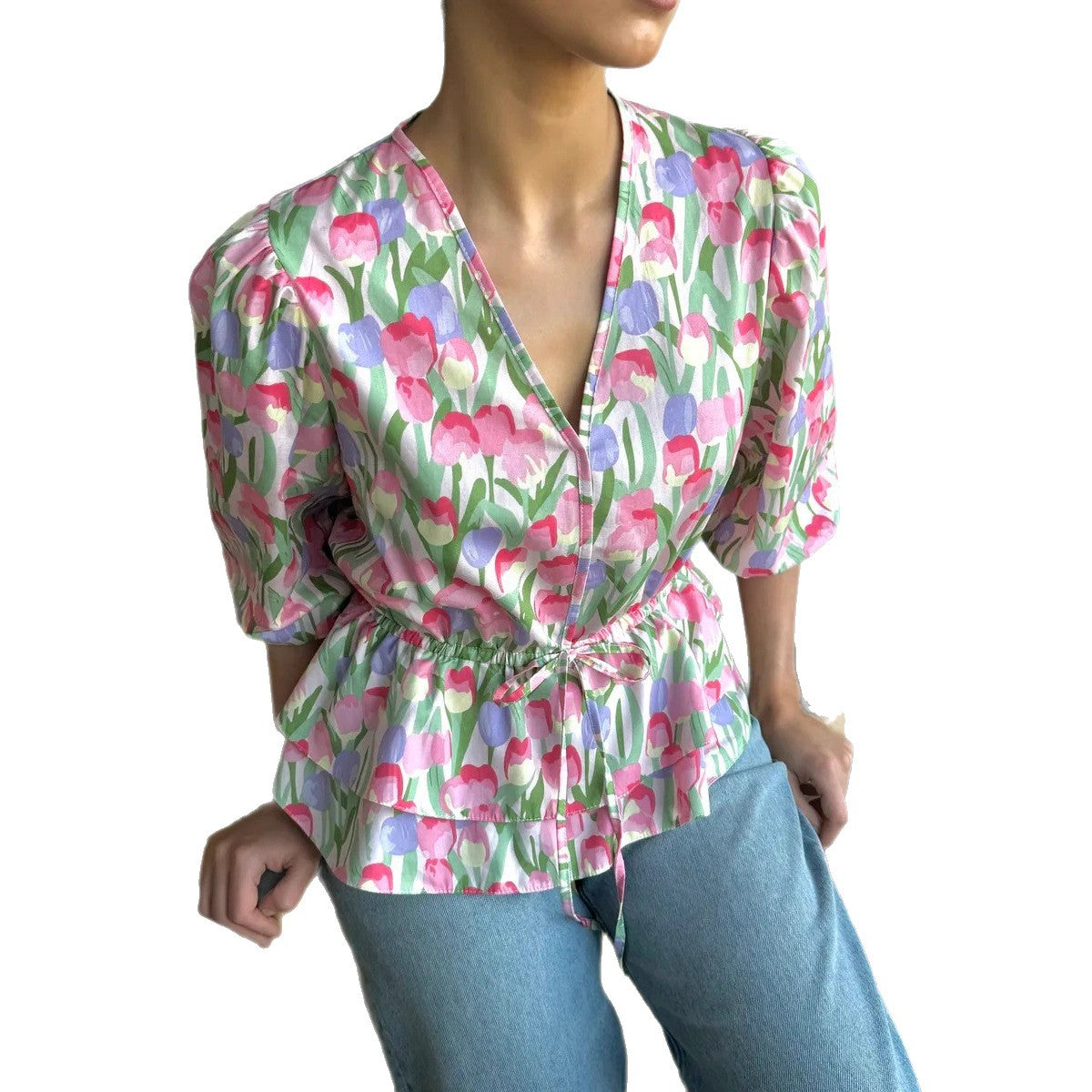 Damen Bluse mit Blumenmuster und Rüschen Stalluxe