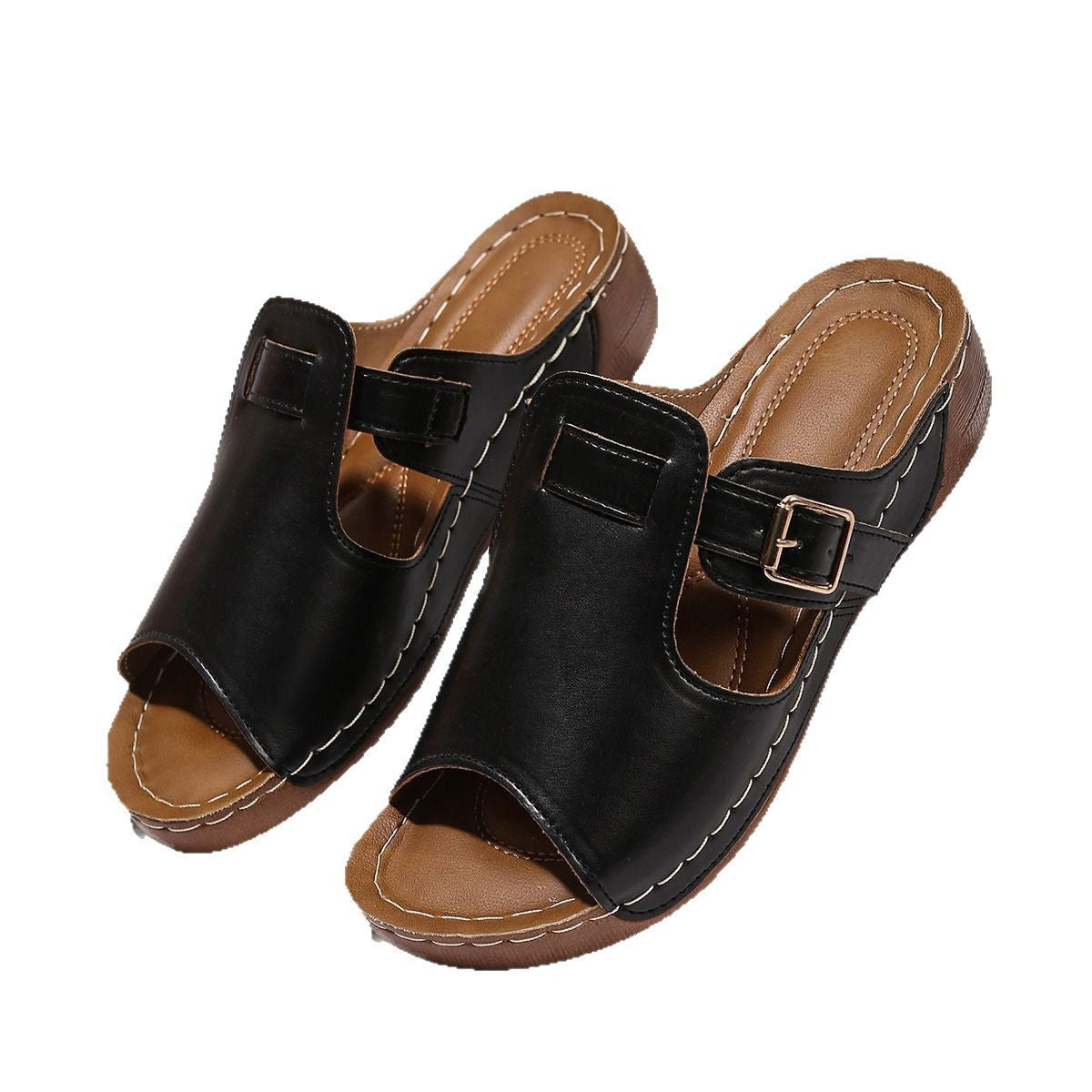 Damen Komfortable Riemen-Pantoletten mit anatomischem Fußbett und modischem Schnallendesign Stalluxe