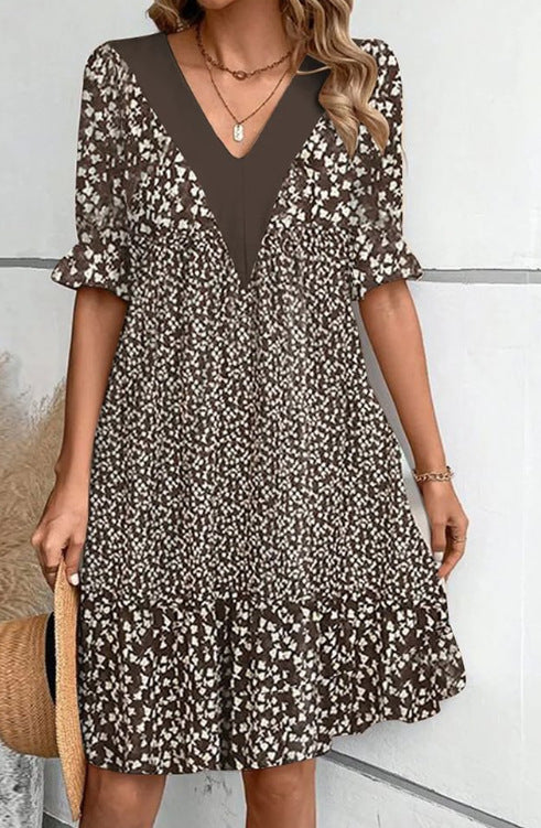 Damen Freizeitkleid mit tiefem V-Ausschnitt und modischen Puffärmeln Stalluxe