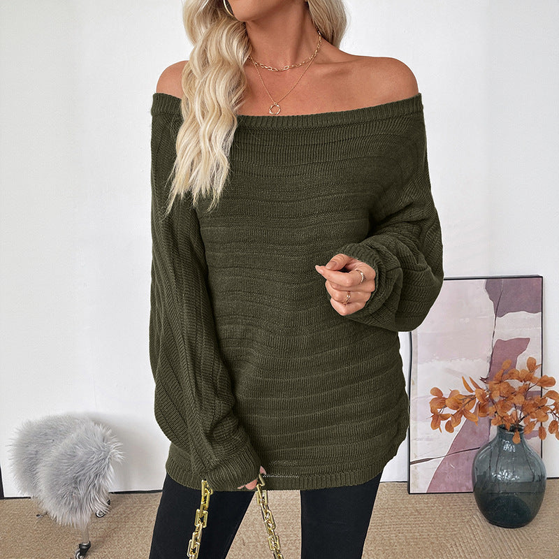 Damen lässiger Pullover mit schulterfreiem Design und voluminösen Ärmeln Stalluxe