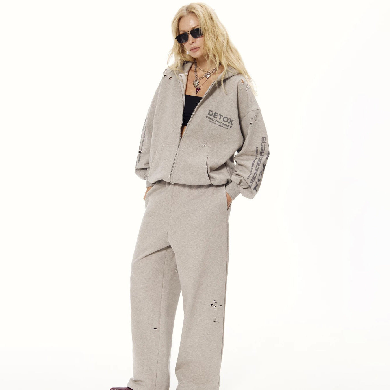 Damen Sportliches Freizeitanzugset mit Kapuzenpullover und bequemen Jogginghosen Stalluxe Grau