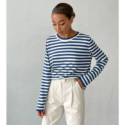 Damen lässiger Strickpullover mit gestreiftem Muster und weitem Schnitt Stalluxe