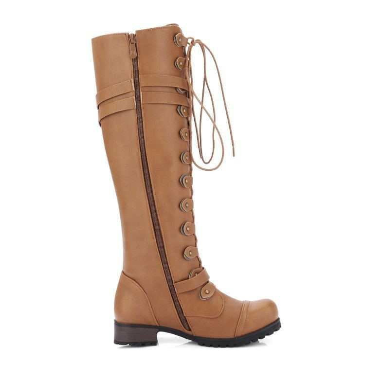 Damen Lange Schnürstiefel mit modischen Riemen Stalluxe