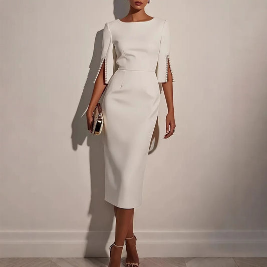 Damen Elegantes Midi-Kleid mit Perlenakzenten Stalluxe