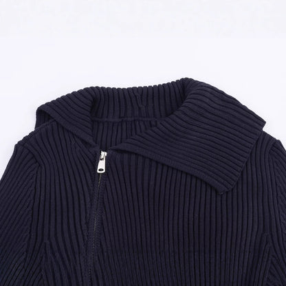 Damen modische Strickjacke mit breitem Kragen und asymmetrischem Reißverschluss Stalluxe