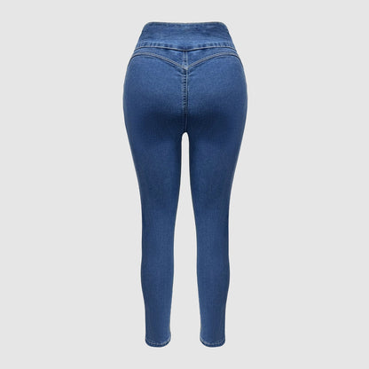 Damen Hochgeschnittene Skinny Jeans mit modischen Knopfdetails Stalluxe