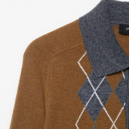 Damen Pullover mit modernem Rautenmuster und Polokragen Stalluxe