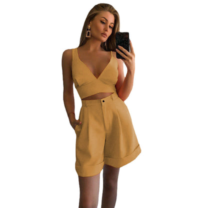Damen modernes Crop-Top und weite Shorts Set Stalluxe