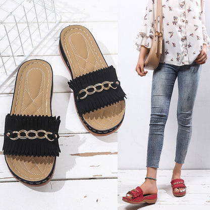 Damen Fransen Slides Stalluxe