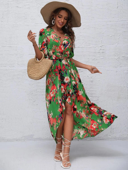 Damen Elegantes Maxikleid mit floralem Druck und Gürtel Stalluxe